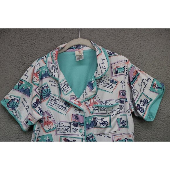 Munki Munki Pajama Set Postcards-Size Medium-Drawstring-Pockets-Capri - Picture 3 of 16